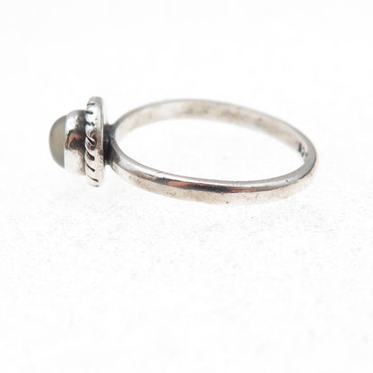 925 Sterling Silver Vintage Real Moonstone Oxidized Ring Size 6.25