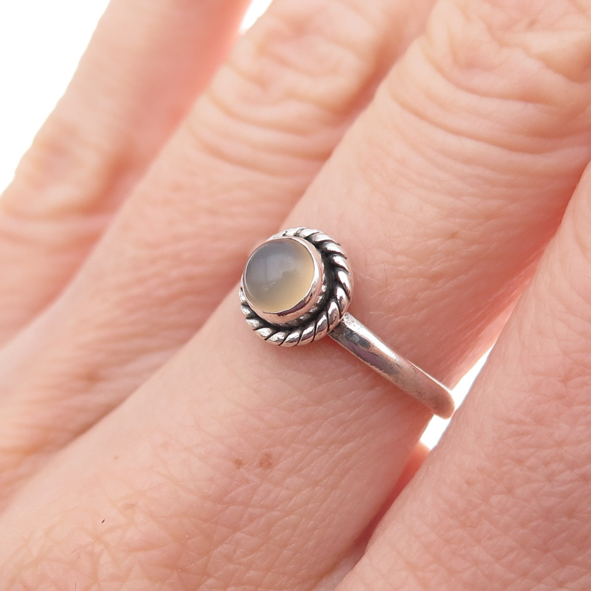 925 Sterling Silver Vintage Real Moonstone Oxidized Ring Size 6.25