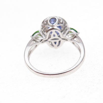 Seiden Gang 925 Sterling Silver Real Diamond Tanzanite & Peridot Ring Size 8