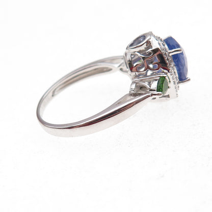 Seiden Gang 925 Sterling Silver Real Diamond Tanzanite & Peridot Ring Size 8
