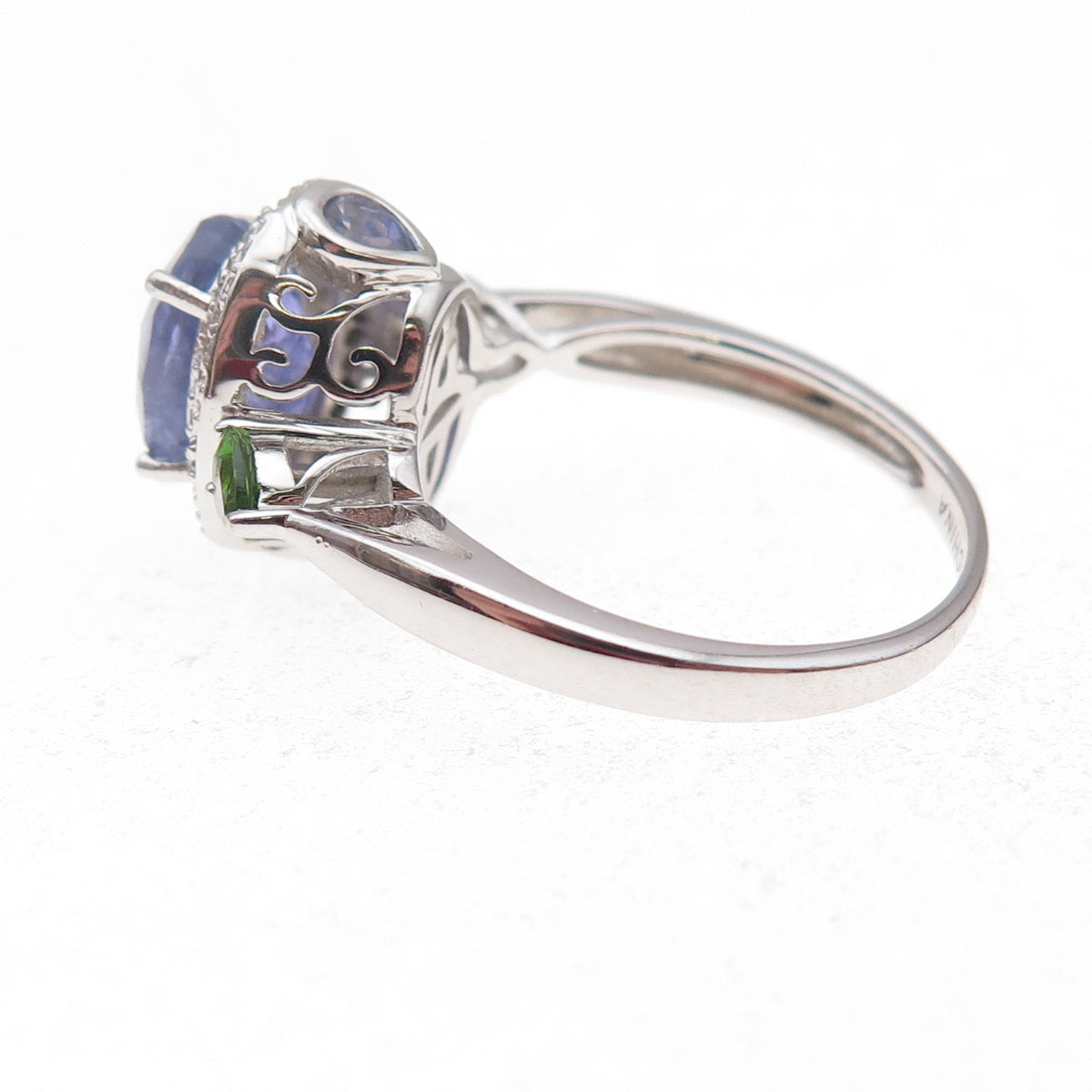 Seiden Gang 925 Sterling Silver Real Diamond Tanzanite & Peridot Ring Size 8
