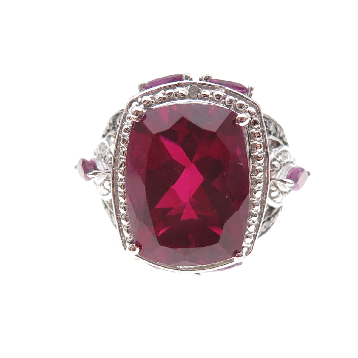 Chuck Clemency 925 Sterling Silver Real Diamond & Rhodolite Ring Size 8