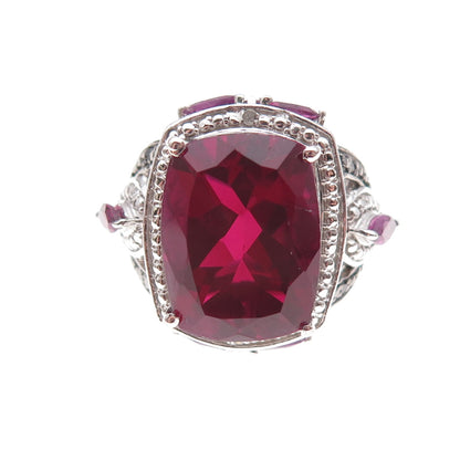 Chuck Clemency 925 Sterling Silver Real Diamond & Rhodolite Ring Size 8