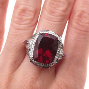 Chuck Clemency 925 Sterling Silver Real Diamond & Rhodolite Ring Size 8