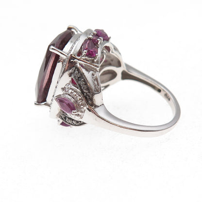 Chuck Clemency 925 Sterling Silver Real Diamond & Rhodolite Ring Size 8