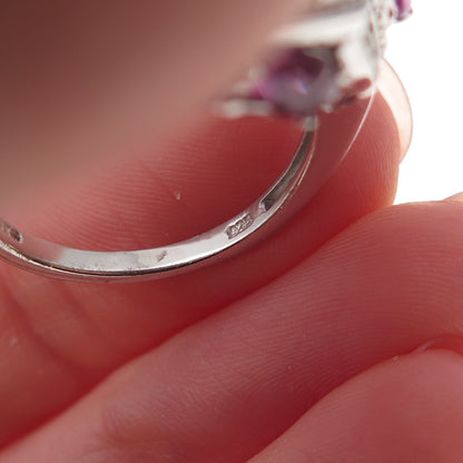 Chuck Clemency 925 Sterling Silver Real Diamond & Rhodolite Ring Size 8