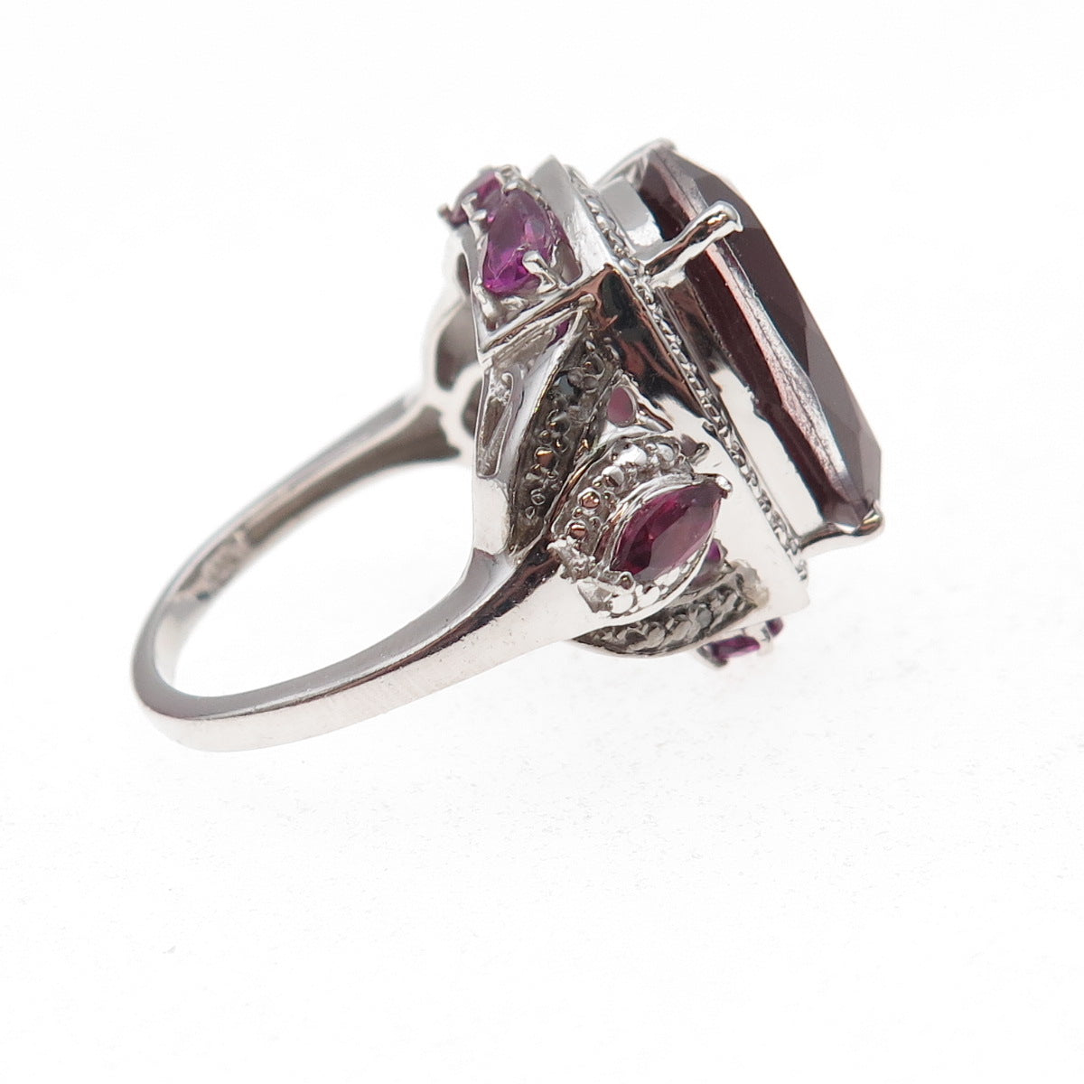 Chuck Clemency 925 Sterling Silver Real Diamond & Rhodolite Ring Size 8