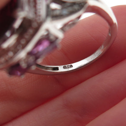 Chuck Clemency 925 Sterling Silver Real Diamond & Rhodolite Ring Size 8