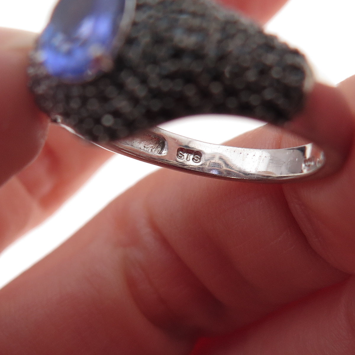 Chuck Clemency 925 Sterling Silver Real Tanzanite & Black Spinel Ring Size 8.25
