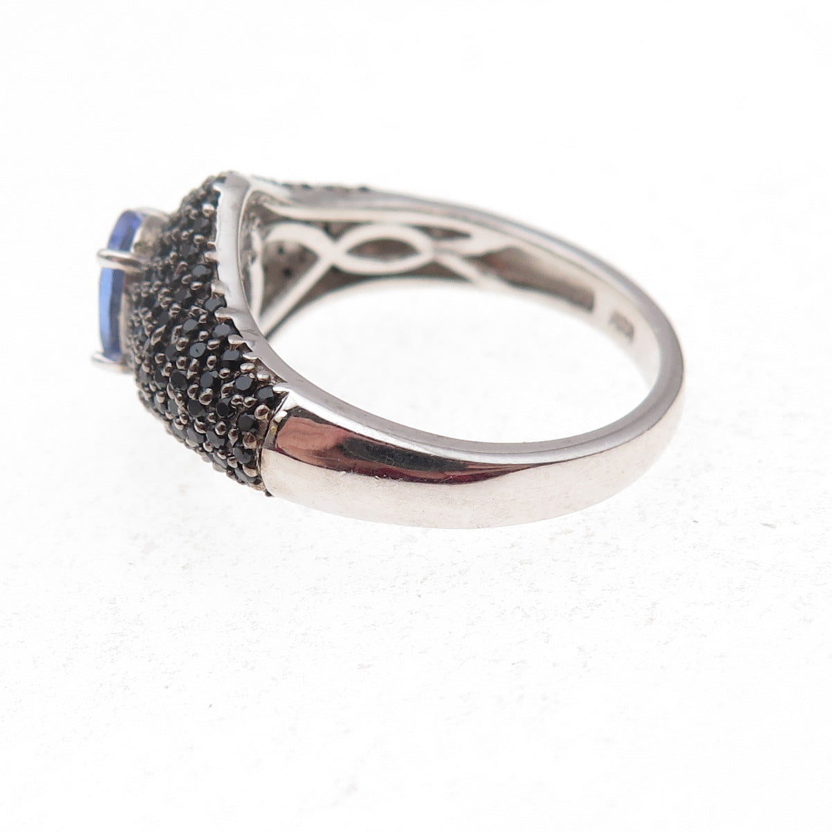 Chuck Clemency 925 Sterling Silver Real Tanzanite & Black Spinel Ring Size 8.25