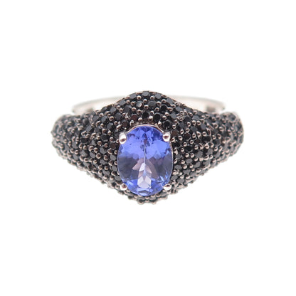 Chuck Clemency 925 Sterling Silver Real Tanzanite & Black Spinel Ring Size 8.25