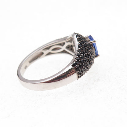 Chuck Clemency 925 Sterling Silver Real Tanzanite & Black Spinel Ring Size 8.25