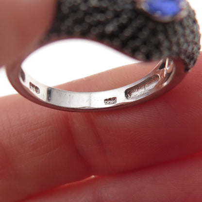 Chuck Clemency 925 Sterling Silver Real Tanzanite & Black Spinel Ring Size 8.25
