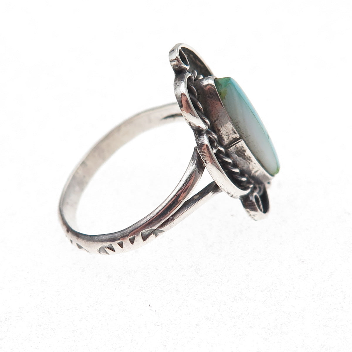 Old Pawn 925 Sterling Silver Vintage Southwestern Turquoise & MOP Ring Size 9.75