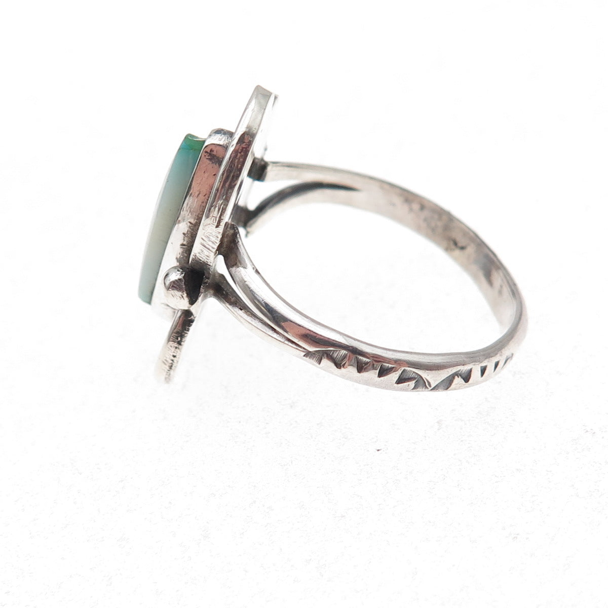 Old Pawn 925 Sterling Silver Vintage Southwestern Turquoise & MOP Ring Size 9.75