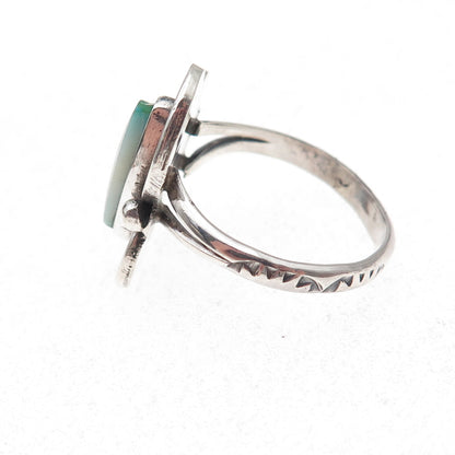 Old Pawn 925 Sterling Silver Vintage Southwestern Turquoise & MOP Ring Size 9.75