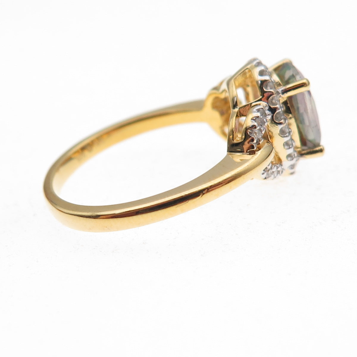 Sai 925 Sterling Silver Gold Plated Real Diamond & Mystic Topaz Ring Size 7