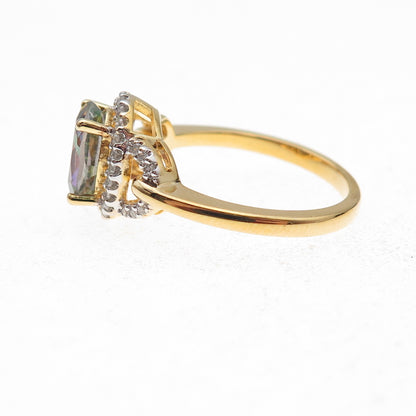 Sai 925 Sterling Silver Gold Plated Real Diamond & Mystic Topaz Ring Size 7
