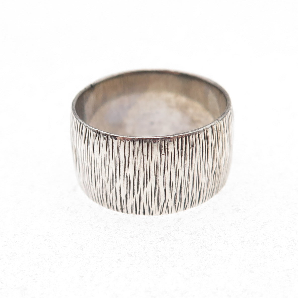 925 Sterling Silver Vintage Tree Bark Oxidized Wide Band Ring Size 6