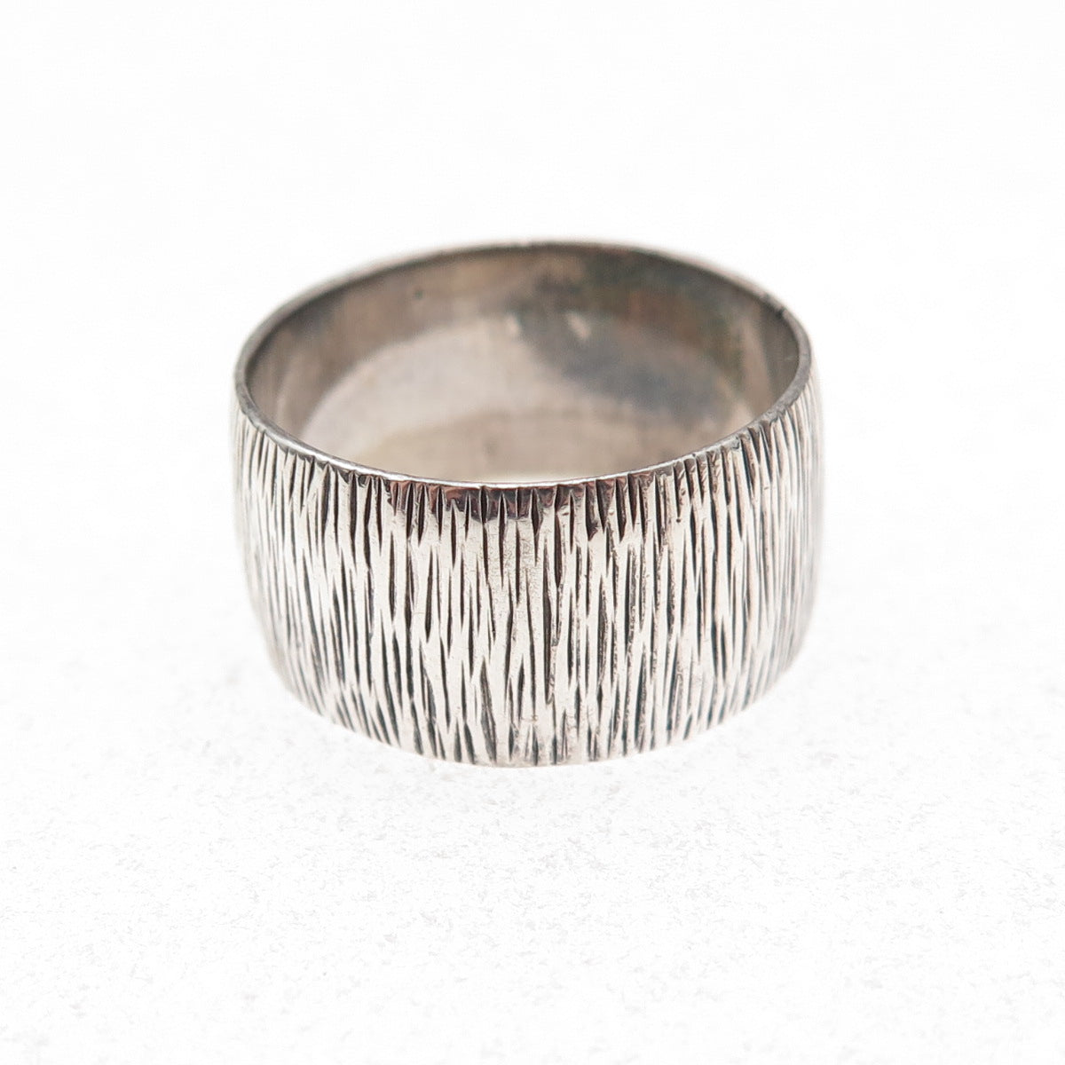 925 Sterling Silver Vintage Tree Bark Oxidized Wide Band Ring Size 6