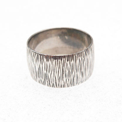 925 Sterling Silver Vintage Tree Bark Oxidized Wide Band Ring Size 6