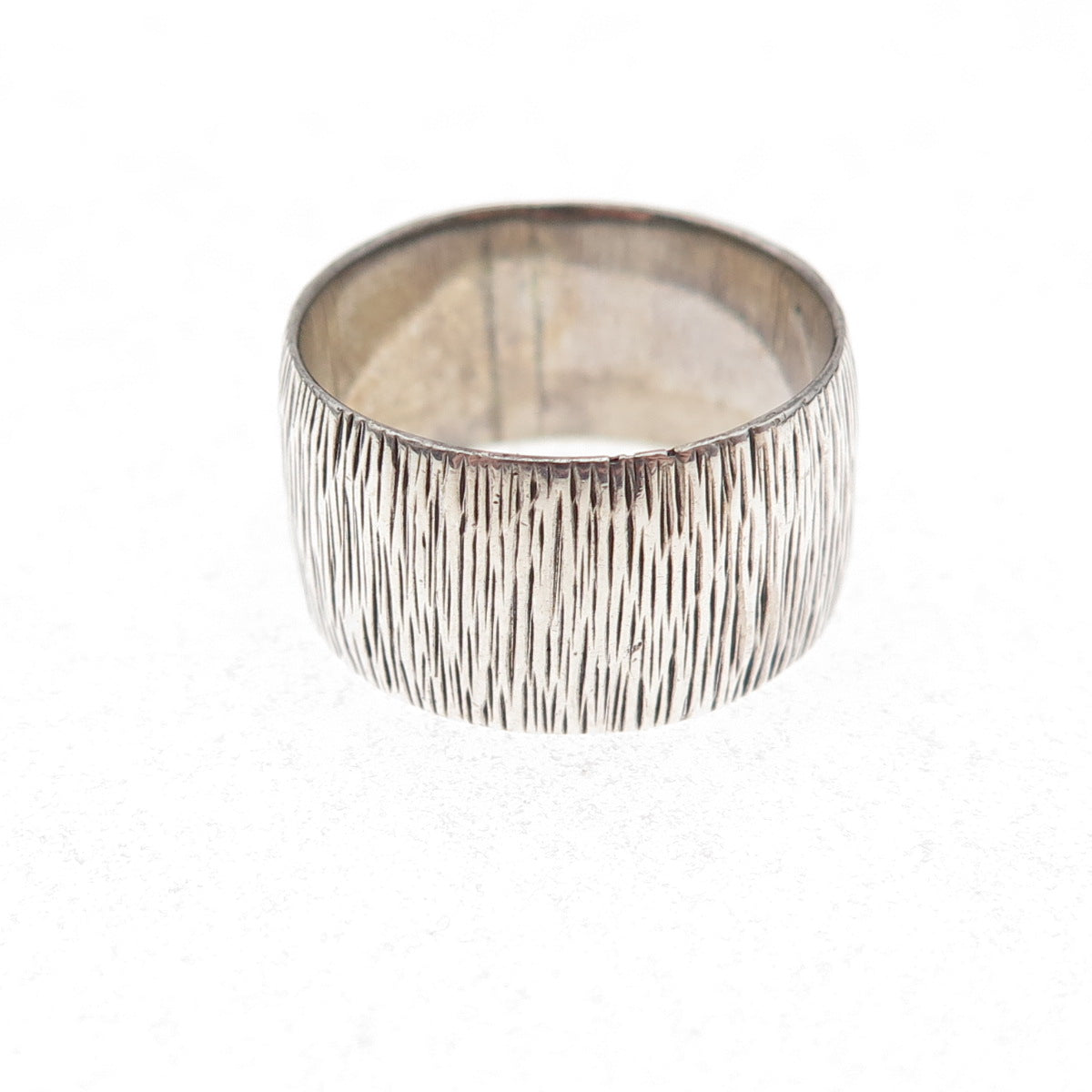 925 Sterling Silver Vintage Tree Bark Oxidized Wide Band Ring Size 6