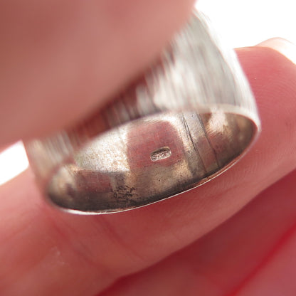 925 Sterling Silver Vintage Tree Bark Oxidized Wide Band Ring Size 6