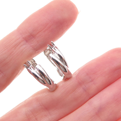 925 Sterling Silver Real Round-Cut Diamond Crisscross Hoop Earrings