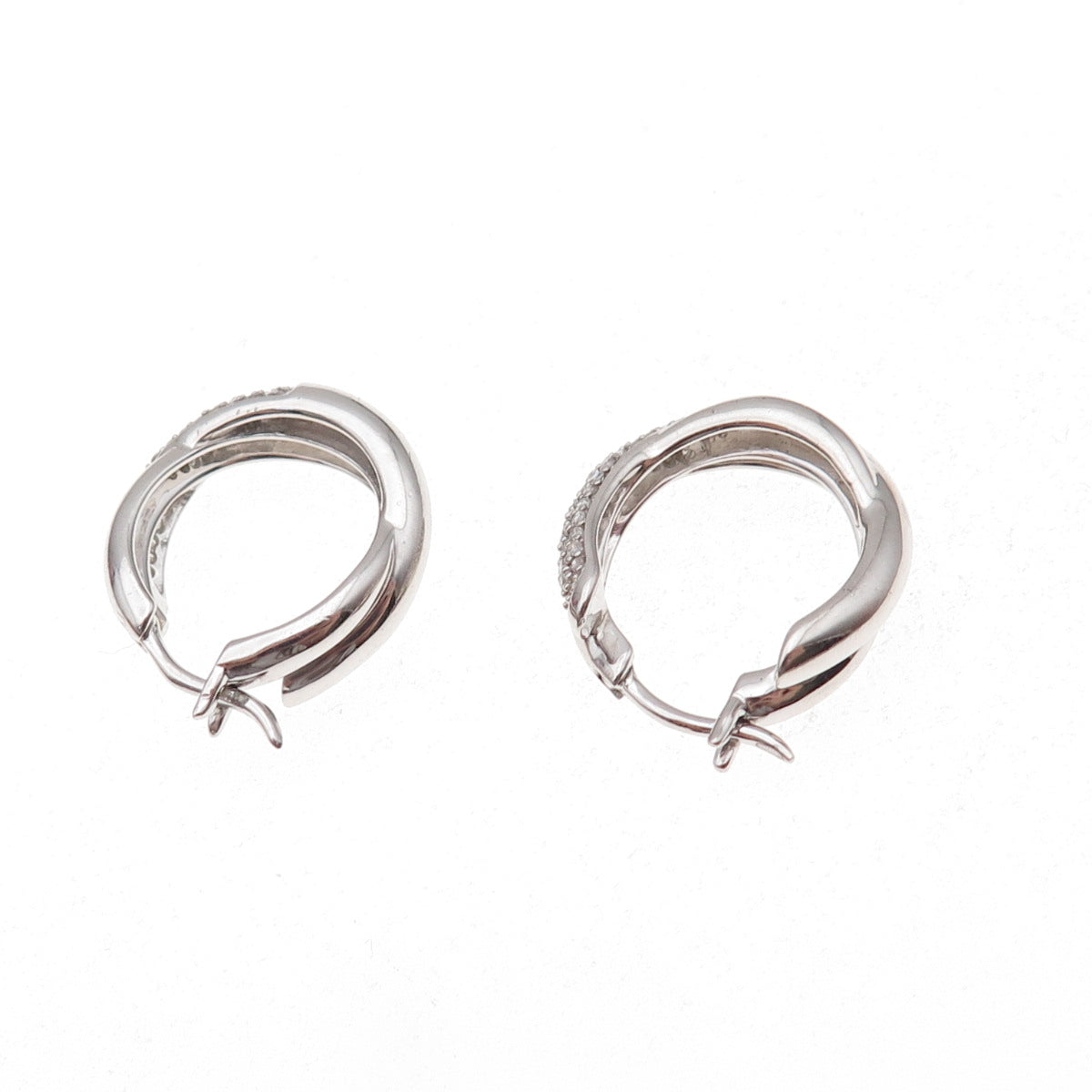 925 Sterling Silver Real Round-Cut Diamond Crisscross Hoop Earrings