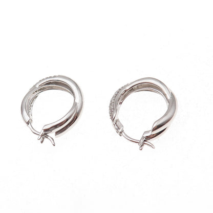 925 Sterling Silver Real Round-Cut Diamond Crisscross Hoop Earrings