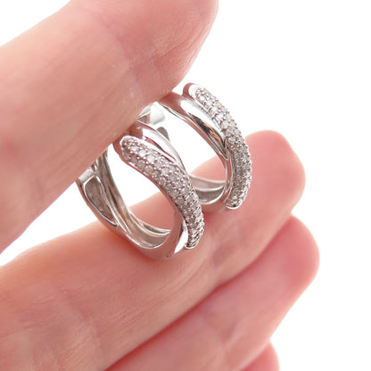 925 Sterling Silver Real Round-Cut Diamond Crisscross Hoop Earrings