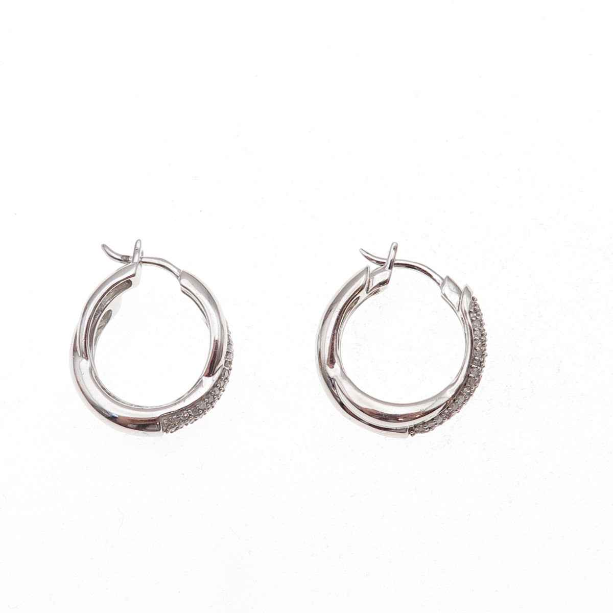 925 Sterling Silver Real Round-Cut Diamond Crisscross Hoop Earrings