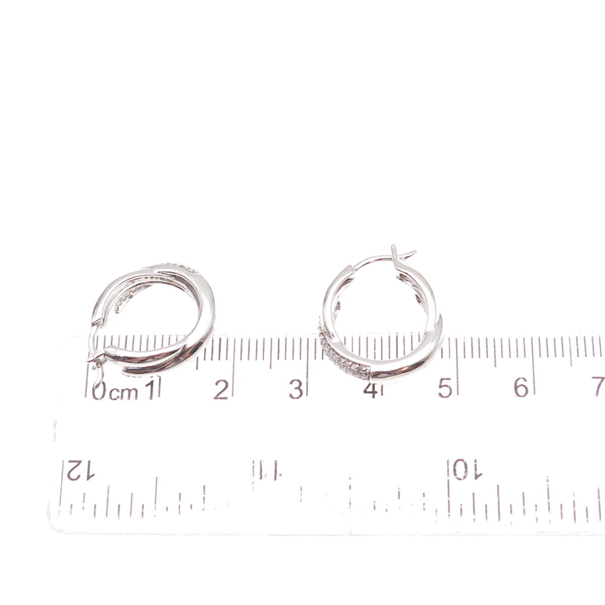 925 Sterling Silver Real Round-Cut Diamond Crisscross Hoop Earrings