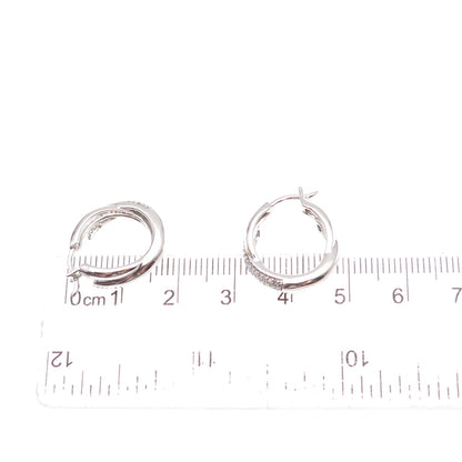 925 Sterling Silver Real Round-Cut Diamond Crisscross Hoop Earrings