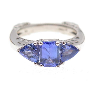 925 Sterling Silver Real Multi-Cut Tanzanite Ring Size 8.25