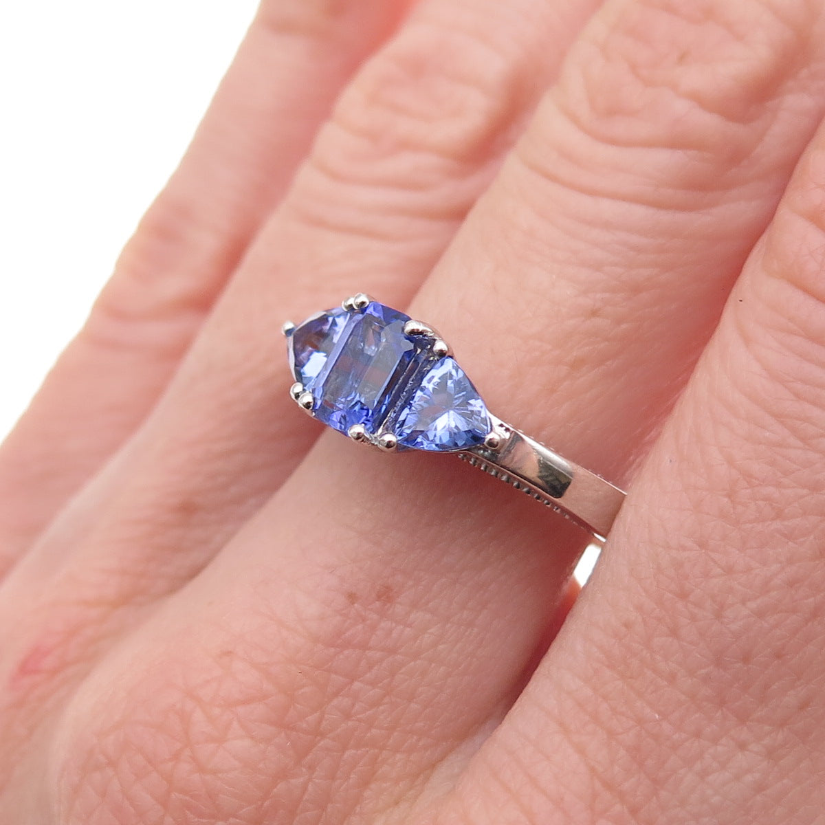 925 Sterling Silver Real Multi-Cut Tanzanite Ring Size 8.25