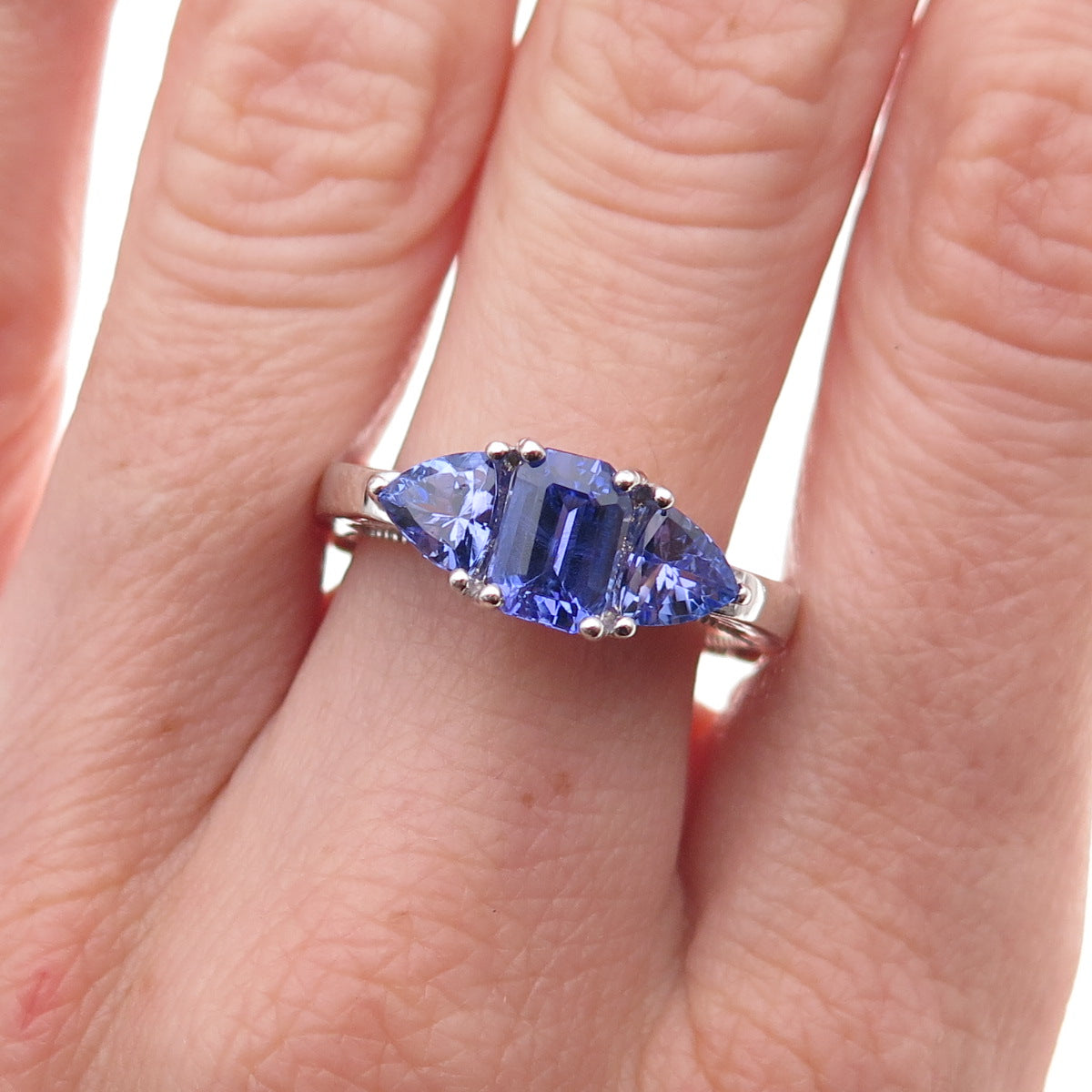 925 Sterling Silver Real Multi-Cut Tanzanite Ring Size 8.25