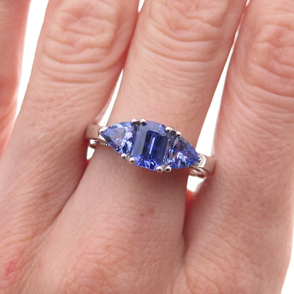 925 Sterling Silver Real Multi-Cut Tanzanite Ring Size 8.25