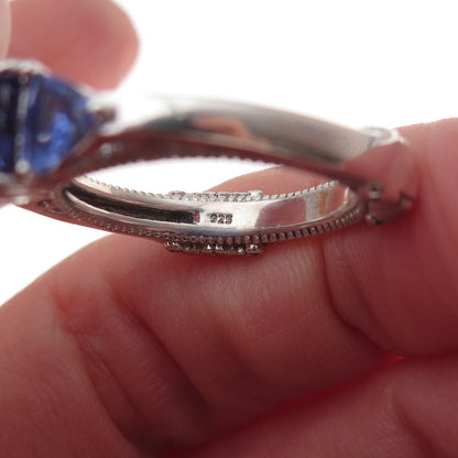 925 Sterling Silver Real Multi-Cut Tanzanite Ring Size 8.25