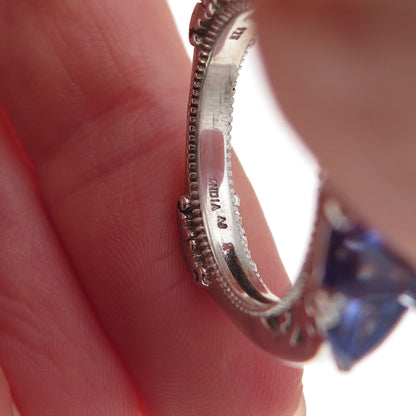 925 Sterling Silver Real Multi-Cut Tanzanite Ring Size 8.25