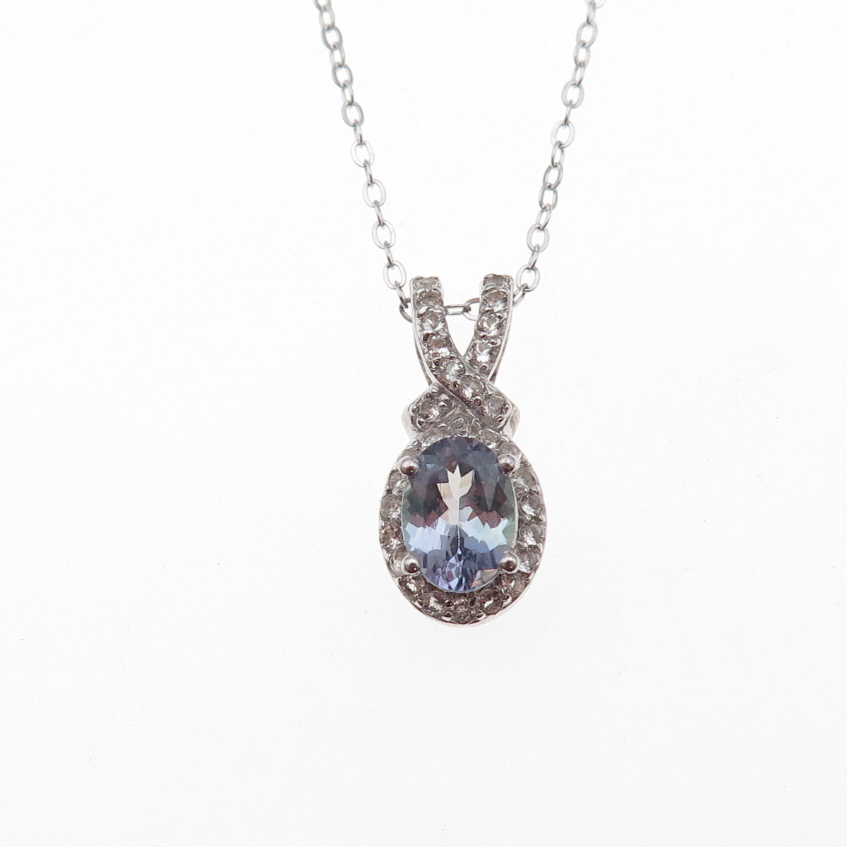 Chuck Clemency 925 Sterling Silver Real Tanzanite White Topaz Chain Necklace 18"
