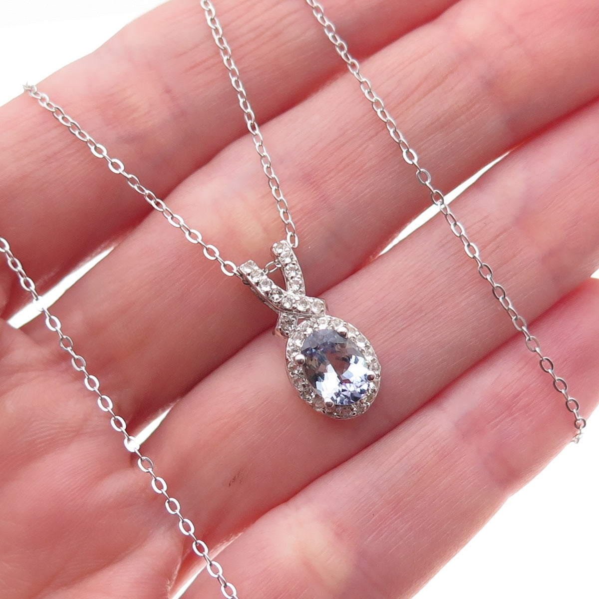 Chuck Clemency 925 Sterling Silver Real Tanzanite White Topaz Chain Necklace 18"