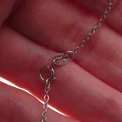 925 Sterling Silver Real Diamond Heart Baby Shoe Cable Chain Necklace 18"