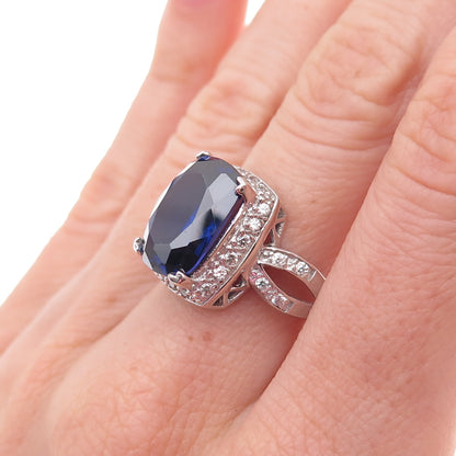 925 Sterling Silver Blue & White C Z Ring Size 7.25
