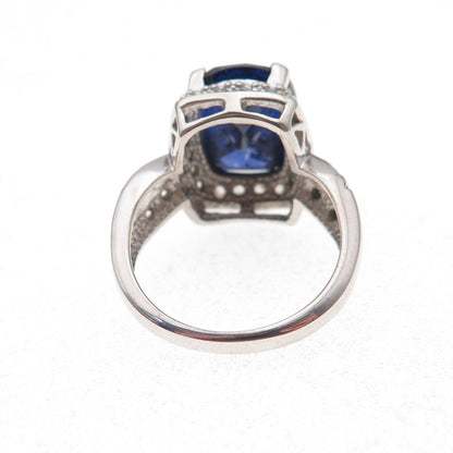 925 Sterling Silver Blue & White C Z Ring Size 7.25