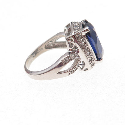 925 Sterling Silver Blue & White C Z Ring Size 7.25