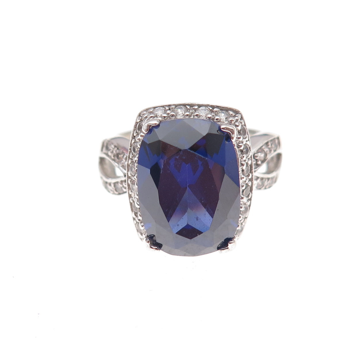 925 Sterling Silver Blue & White C Z Ring Size 7.25