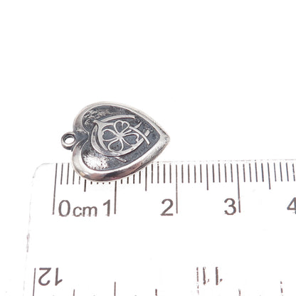 925 Sterling Antique Art Deco Horseshoe Clover Wishbone Heart Chatelaine Pendant