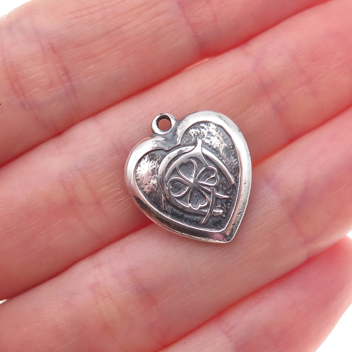 925 Sterling Antique Art Deco Horseshoe Clover Wishbone Heart Chatelaine Pendant