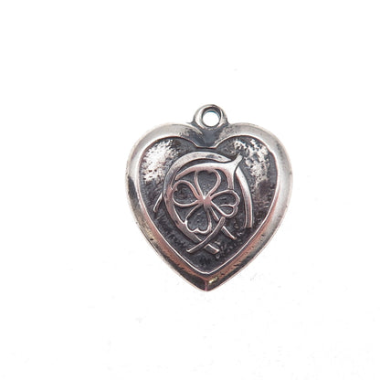 925 Sterling Antique Art Deco Horseshoe Clover Wishbone Heart Chatelaine Pendant